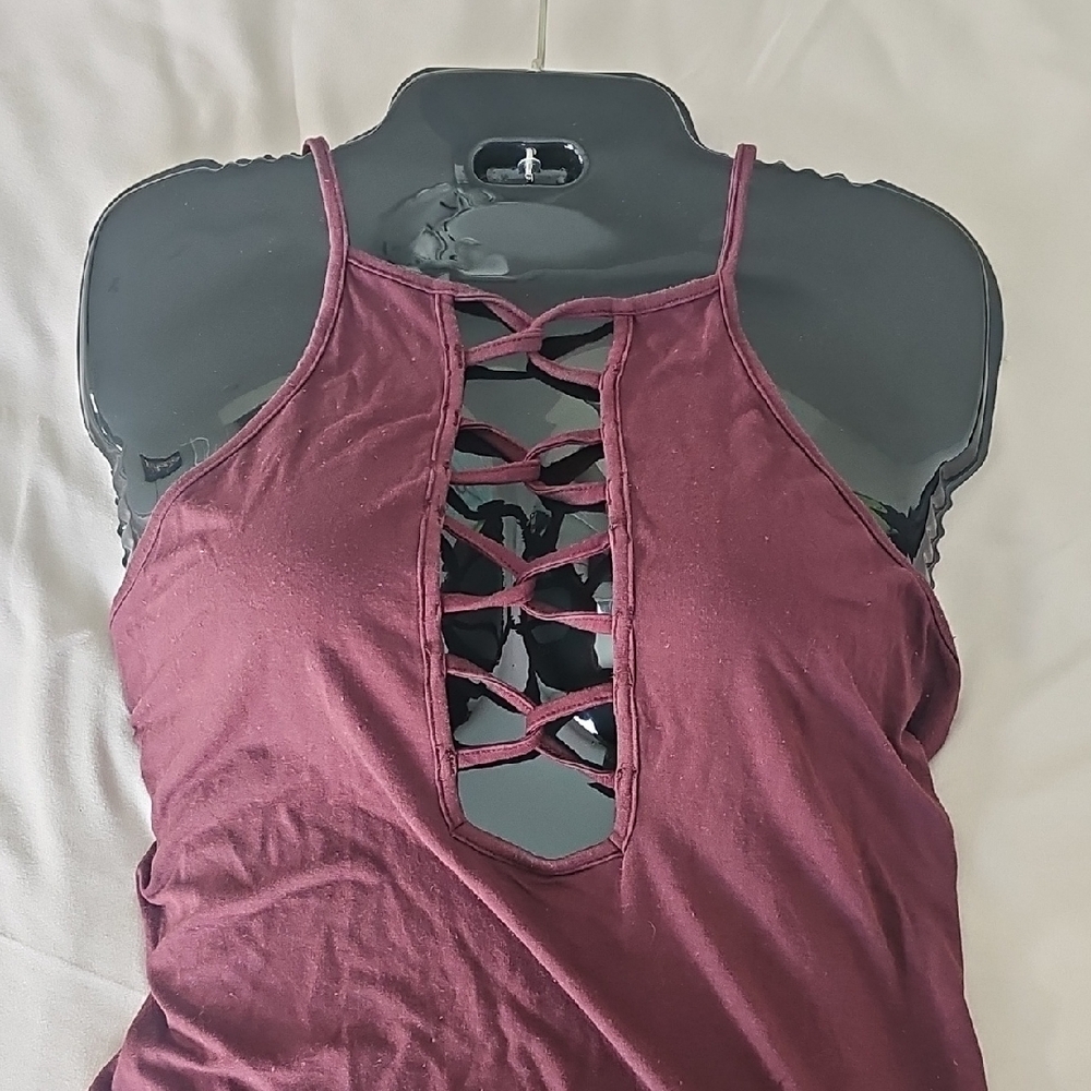 Stylish Women's Lace-Up Tops - Black and Burgundy - Picture 4 of 4